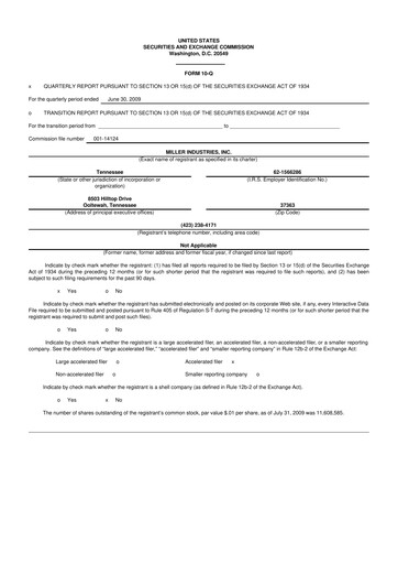 Thumbnail Miller Industries 10-Q Quarterly Report FY 