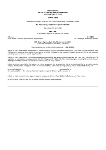 Miniature RPC, Inc. 10-Q Rapport trimestriel  