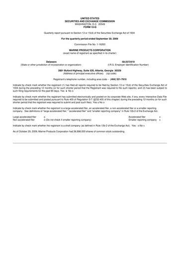 Thumbnail Marine Products Corporation 10-Q Quarterly Report FY 