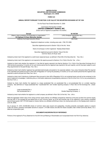 Thumbnail United Community Bank 10-K Annual Report 