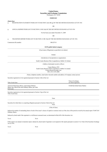 Miniature ICON plc 20-F Rapport annuel 