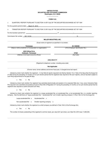 Thumbnail Miller Industries 10-Q Quarterly Report FY 