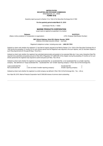 Thumbnail Marine Products Corporation 10-Q Quarterly Report FY 