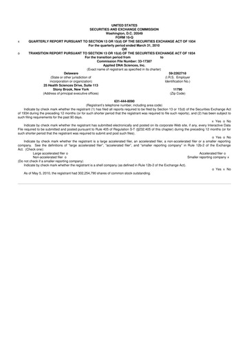 Miniature Applied DNA Sciences
 10-Q Rapport trimestriel  