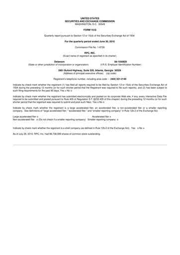 Miniature RPC, Inc. 10-Q Rapport trimestriel  
