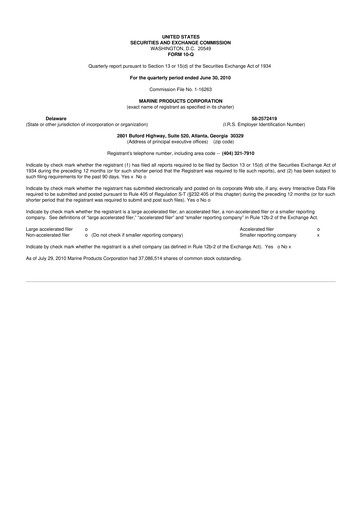 Thumbnail Marine Products Corporation 10-Q Quarterly Report FY 