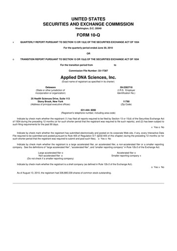 Miniature Applied DNA Sciences
 10-Q Rapport trimestriel  