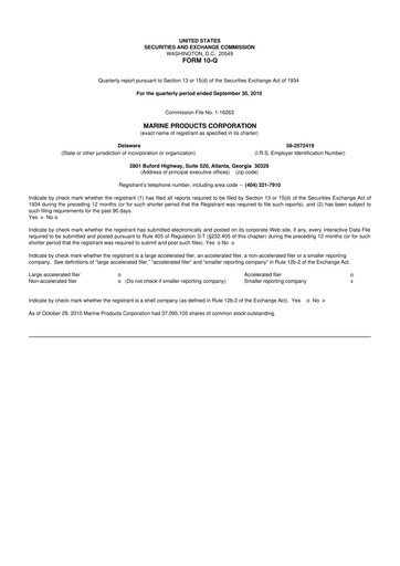 Thumbnail Marine Products Corporation 10-Q Quarterly Report FY 