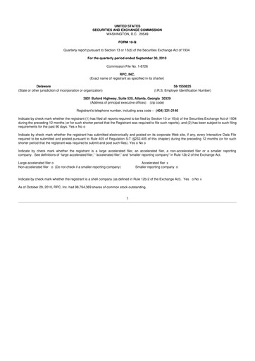 Miniature RPC, Inc. 10-Q Rapport trimestriel  