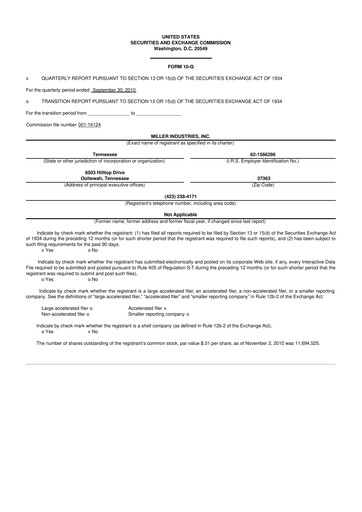 Thumbnail Miller Industries 10-Q Quarterly Report FY 