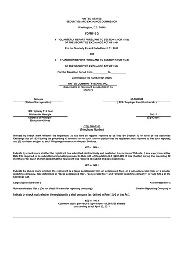 Thumbnail United Community Bank 10-Q Quarterly Report FY 