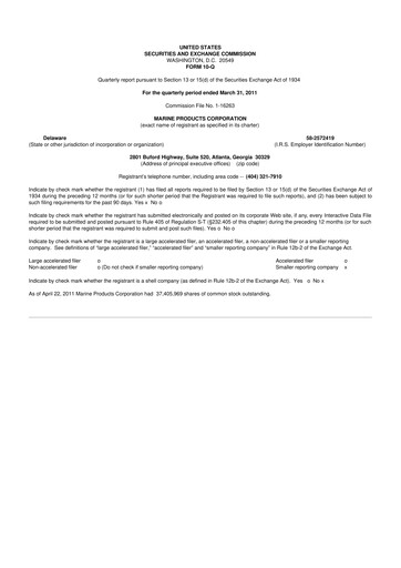Thumbnail Marine Products Corporation 10-Q Quarterly Report FY 