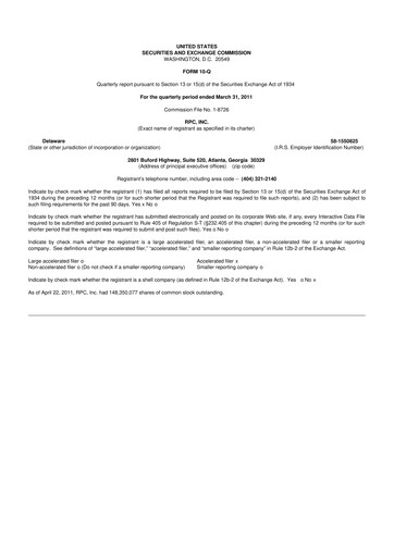 Miniature RPC, Inc. 10-Q Rapport trimestriel  