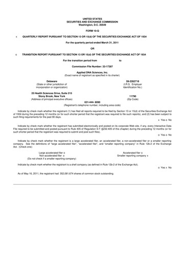 Miniature Applied DNA Sciences
 10-Q Rapport trimestriel  