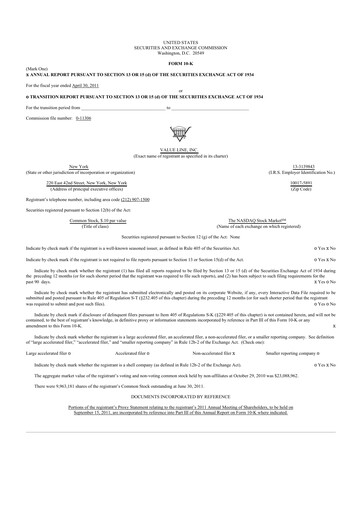 Thumbnail Value Line 10-K Annual Report 