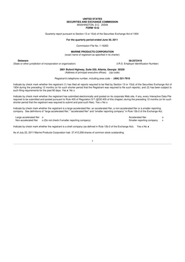 Thumbnail Marine Products Corporation 10-Q Quarterly Report FY 