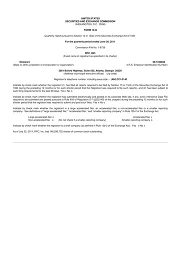 Miniature RPC, Inc. 10-Q Rapport trimestriel 2011 