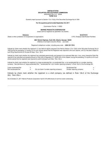 Thumbnail Marine Products Corporation 10-Q Quarterly Report FY 