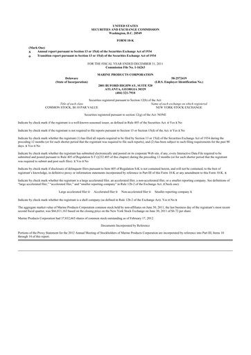 Thumbnail Marine Products Corporation 10-K Annual Report 2011