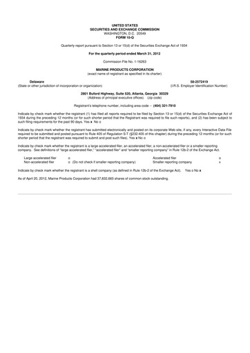 Thumbnail Marine Products Corporation 10-Q Quarterly Report FY 