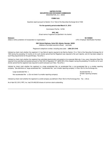 Miniature RPC, Inc. 10-Q Rapport trimestriel 2012 