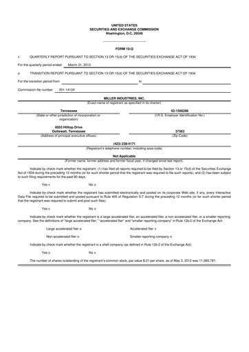 Thumbnail Miller Industries 10-Q Quarterly Report FY2012 