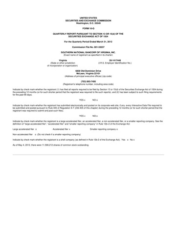 Thumbnail Primis Financial 10-Q Quarterly Report FY2012 