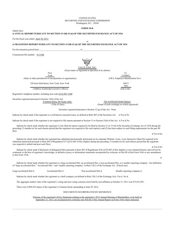 Thumbnail Value Line 10-K Annual Report 2012