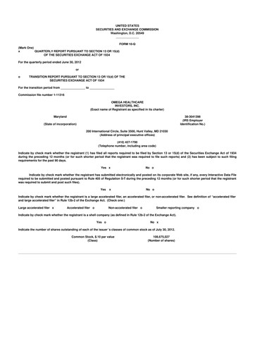 Thumbnail Omega Healthcare Investors 10-Q Quarterly Report FY2012 