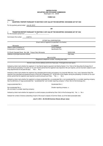 Thumbnail Otter Tail 10-Q Quarterly Report FY2012 