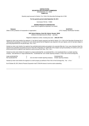 Thumbnail Marine Products Corporation 10-Q Quarterly Report FY 