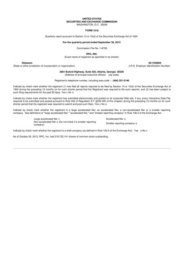 Miniature RPC, Inc. 10-Q Rapport trimestriel 2012 