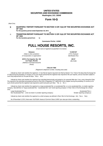 Vorschaubild Full House Resorts
 10-Q Quartalsbericht 2012 