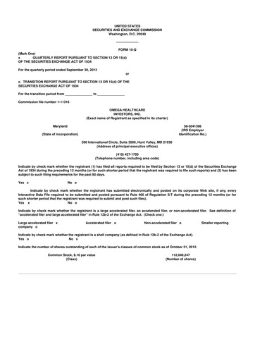 Thumbnail Omega Healthcare Investors 10-Q Quarterly Report FY2012 