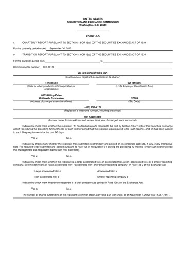 Thumbnail Miller Industries 10-Q Quarterly Report FY2012 