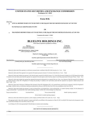 Thumbnail Bluelinx 10-K Annual Report 2012