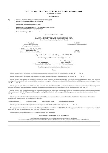 Thumbnail Omega Healthcare Investors 10-K Annual Report 2012