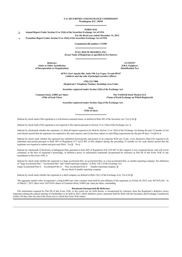 Thumbnail Full House Resorts
 10-K Annual Report 2012