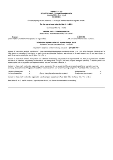 Thumbnail Marine Products Corporation 10-Q Quarterly Report FY 