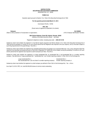 Miniature RPC, Inc. 10-Q Rapport trimestriel 2013 