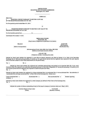 Thumbnail Omega Healthcare Investors 10-Q Quarterly Report FY2013 