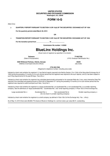 Thumbnail Bluelinx 10-Q Quarterly Report FY2013 