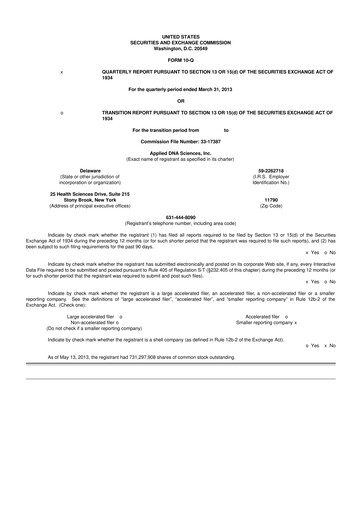 Miniature Applied DNA Sciences
 10-Q Rapport trimestriel 2013 