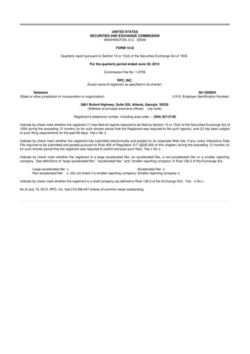 Miniature RPC, Inc. 10-Q Rapport trimestriel 2013 