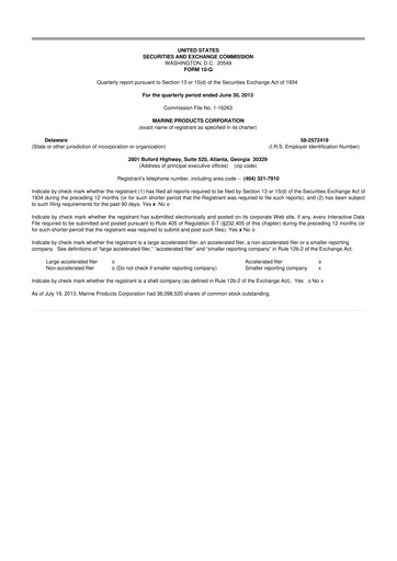 Thumbnail Marine Products Corporation 10-Q Quarterly Report FY 
