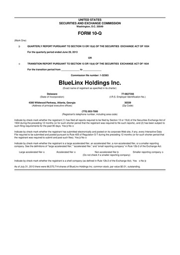 Thumbnail Bluelinx 10-Q Quarterly Report FY2013 
