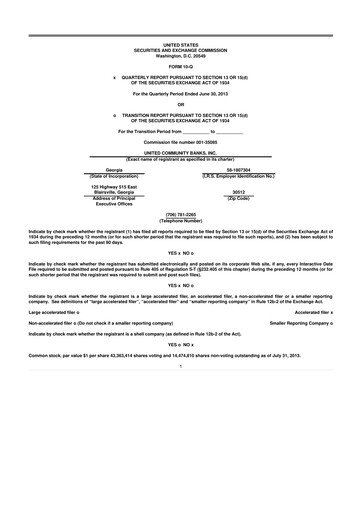 Thumbnail United Community Bank 10-Q Quarterly Report FY 