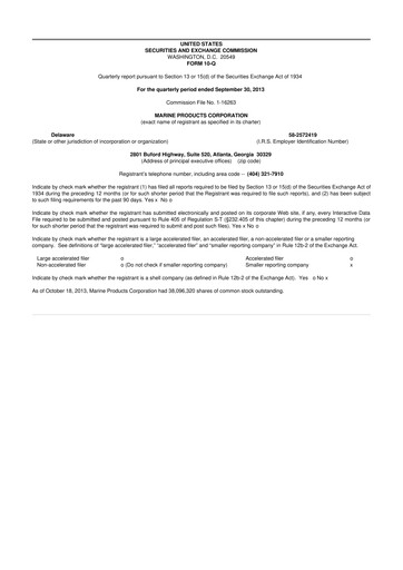 Thumbnail Marine Products Corporation 10-Q Quarterly Report FY 