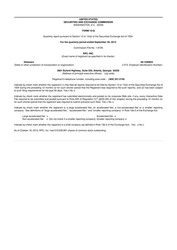 Miniature RPC, Inc. 10-Q Rapport trimestriel 2013 