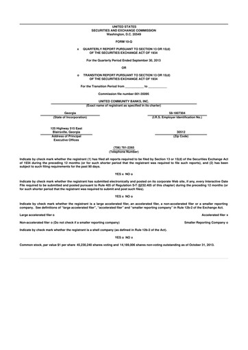 Thumbnail United Community Bank 10-Q Quarterly Report FY 